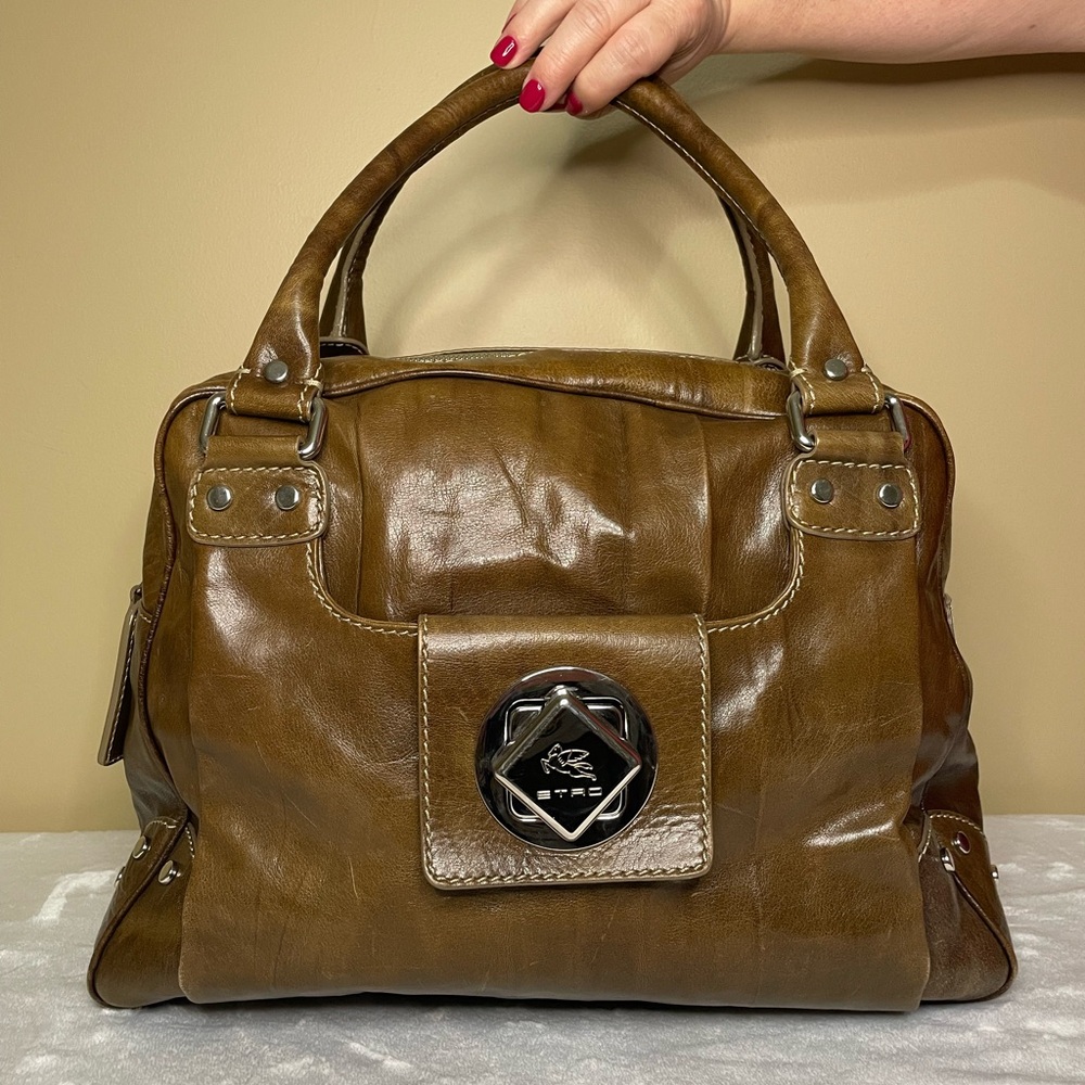 Etro Large Brown Shoulder Bag With Large Pegasus Turn Lock